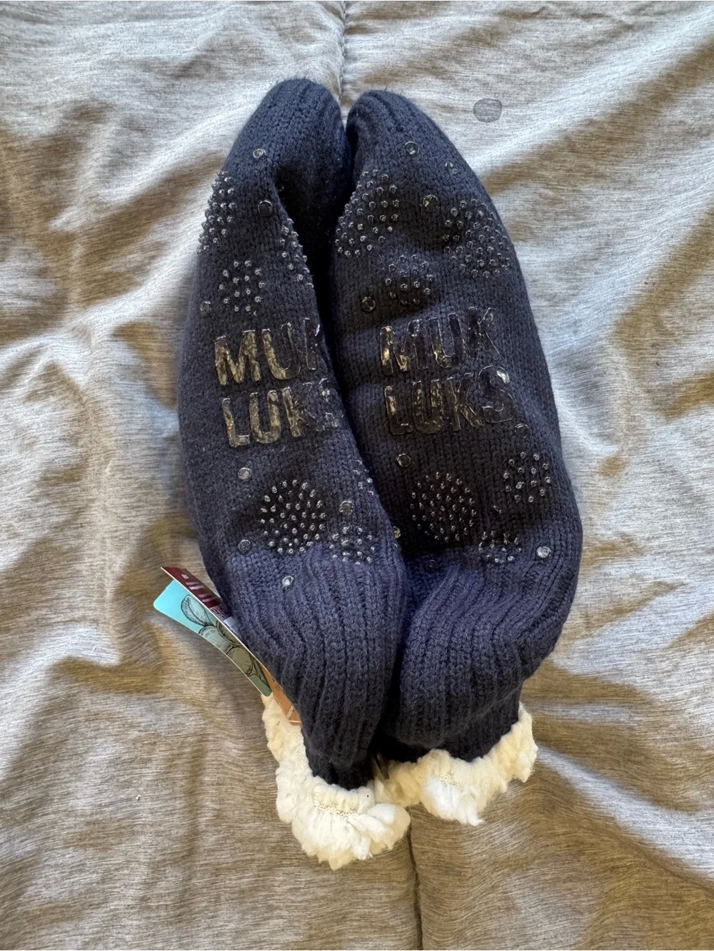 Muk Luks Cozy Black Sherpa-Lined Non-Slip Socks - Infused with Shea Butter